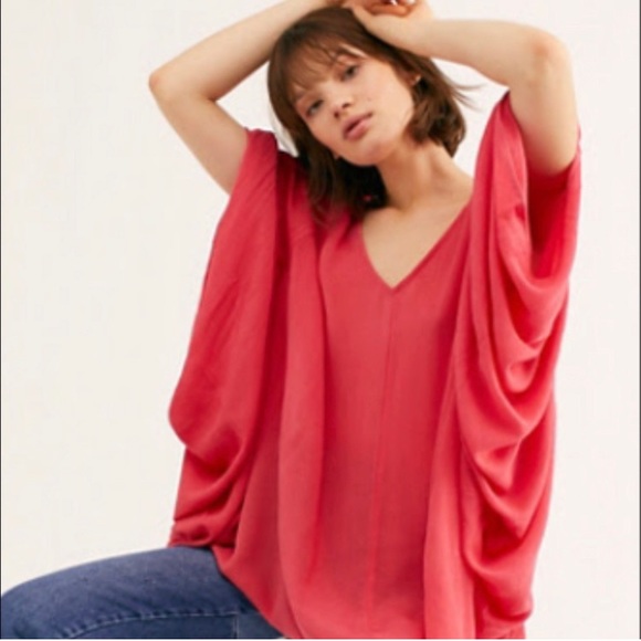 Free People Flowy Oversize Tunic Top Xs Rayon Billowy Sleeves Boho - Picture 2 of 16